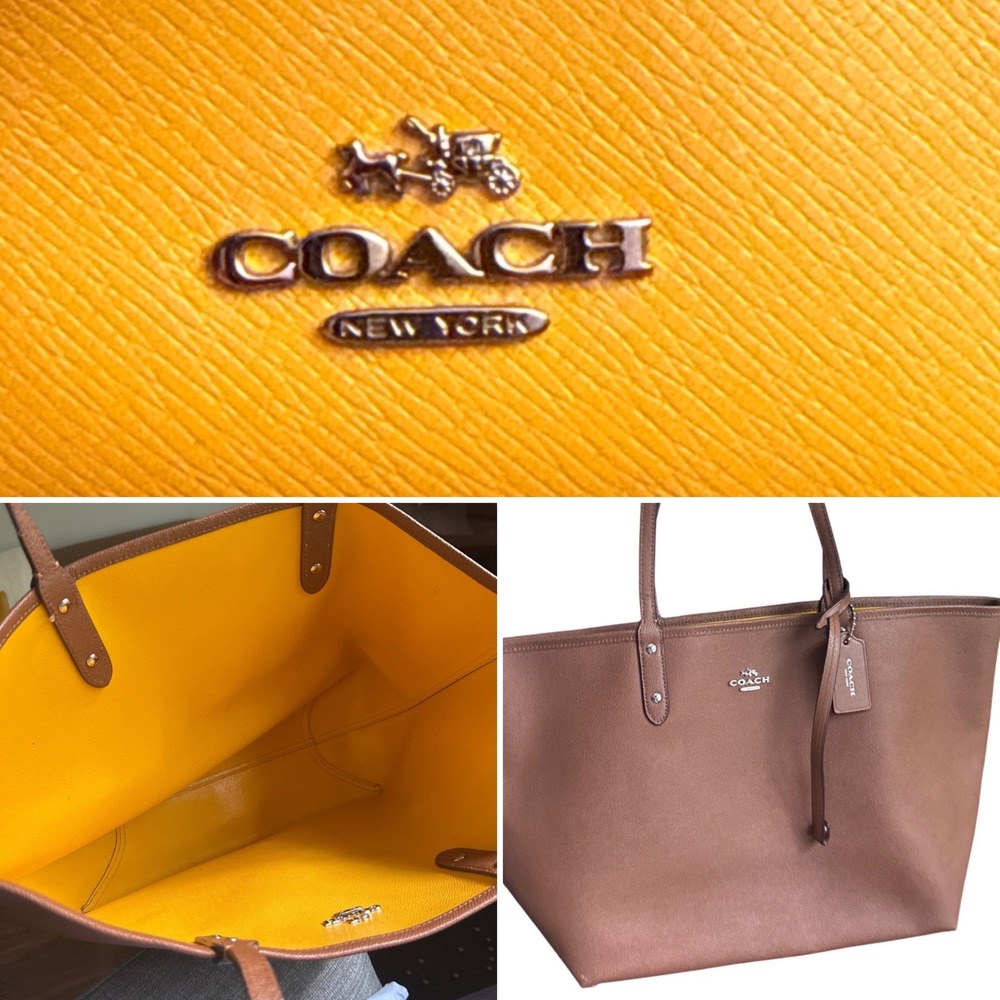 Coach Reversible! City Tote F36609‎ brown to yellow *read*